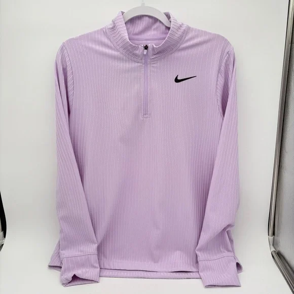 NWT Womens Nike Size M DriFIT Advantage ¼ Zip Long Sleeve Golf Top Violet Mist - Picture 2 of 6